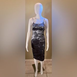 Silver Velvet Fitted Dress - Size S